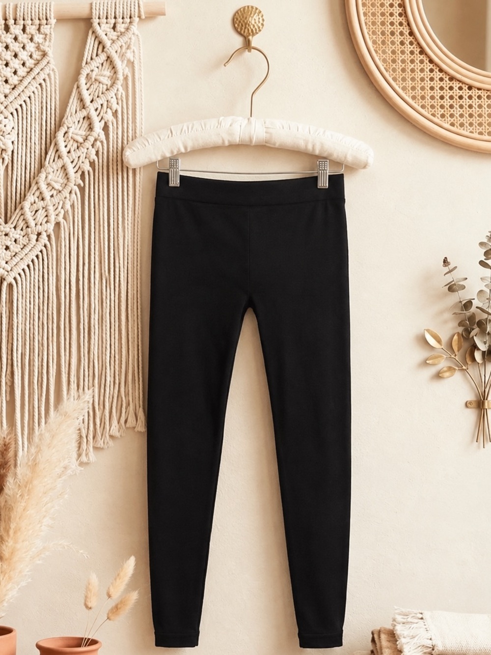 Pink Rose Black Leggings
